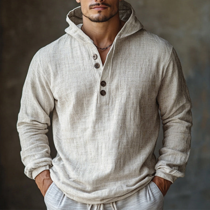 Men's Skin-friendly Cotton and Linen Long-sleeved Hoodie 95678739U