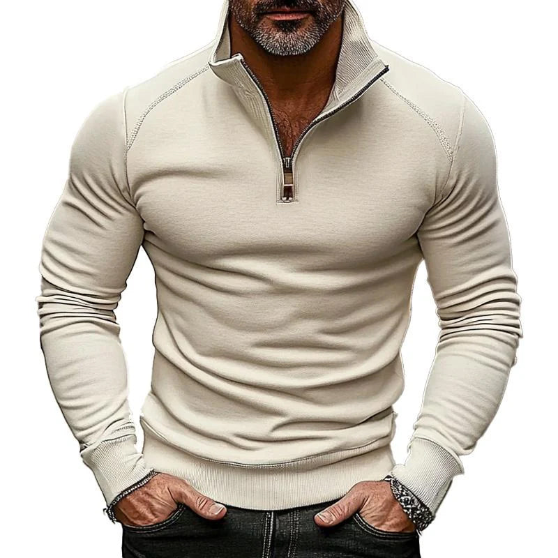 Sweat-shirt décontracté à col montant pour homme, couleur unie, 78659907X