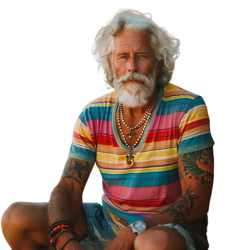 Men's Vintage Rainbow Stripe Print Crew Cotton Short Sleeve T-Shirt 23747948Y