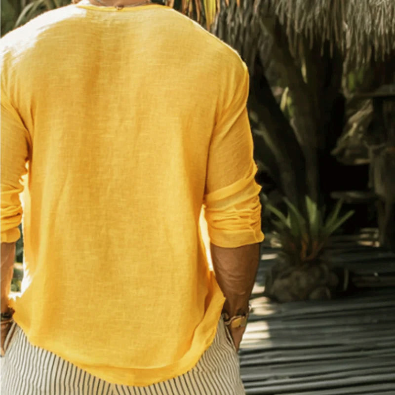 【24-hour shipping out】Men's Casual Cotton Linen Round Neck Loose Long Sleeve T-Shirt MTA1461C1M