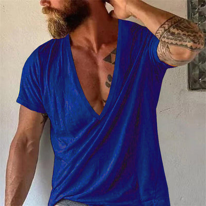 【24-hour shipping out】Men's Casual Solid Color Breathable Cotton V-Neck Short-Sleeved T-Shirt 19594146M