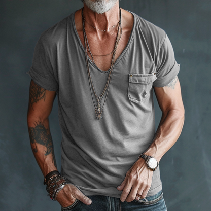 【24-hour shipping out】Men's V Neck Breast Pocket Short Sleeve Cargo T-shirt 63249043Z