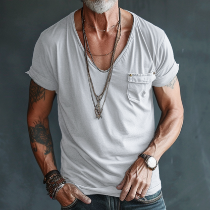 【24-hour shipping out】Men's V Neck Breast Pocket Short Sleeve Cargo T-shirt 63249043Z