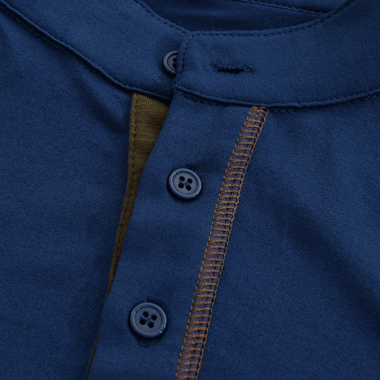 【24-hour shipping out】Men's Casual Colorblock Henley Collar Cotton Short Sleeve T-Shirt 53275107Y