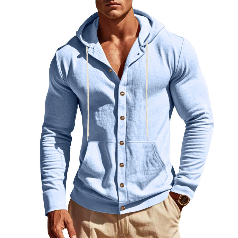 Men's Casual Cotton And Linen Long Sleeve Single Breasted Hoodie MTA1628E3X