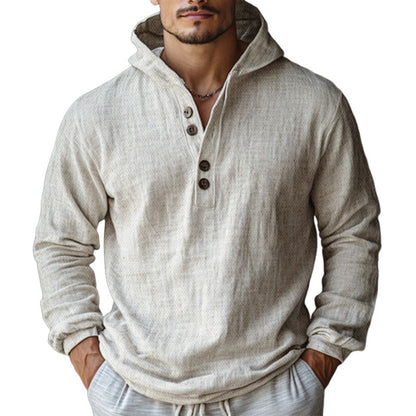 Men's Skin-friendly Cotton and Linen Long-sleeved Hoodie 95678739U