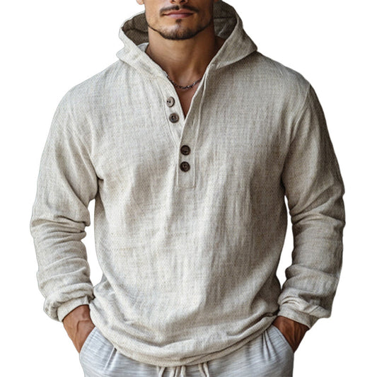 Men's Skin-friendly Cotton and Linen Long-sleeved Hoodie 95678739U