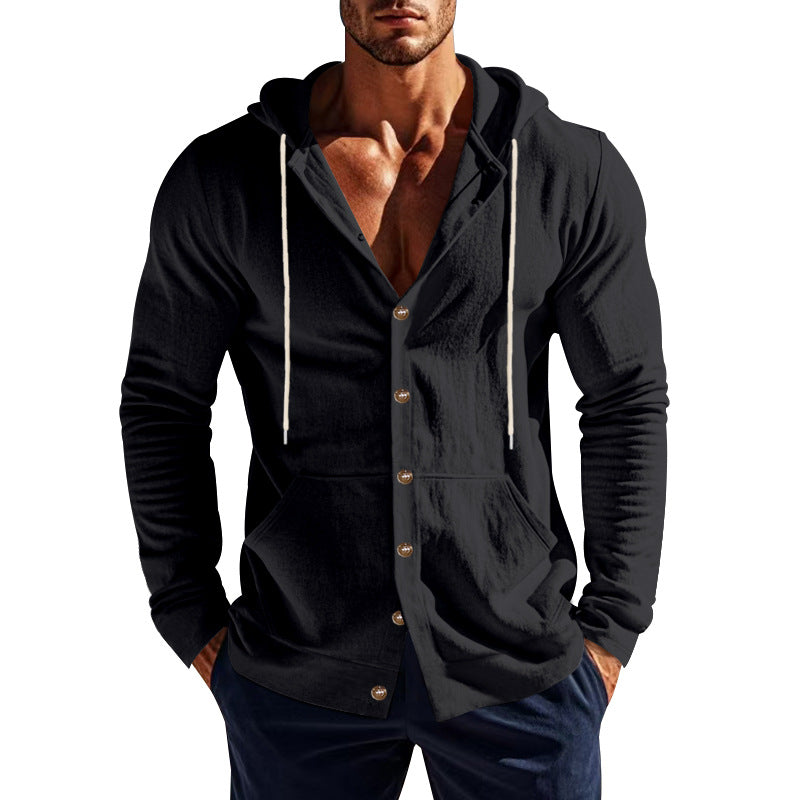 Men's Casual Cotton And Linen Long Sleeve Single Breasted Hoodie MTA1628E3X