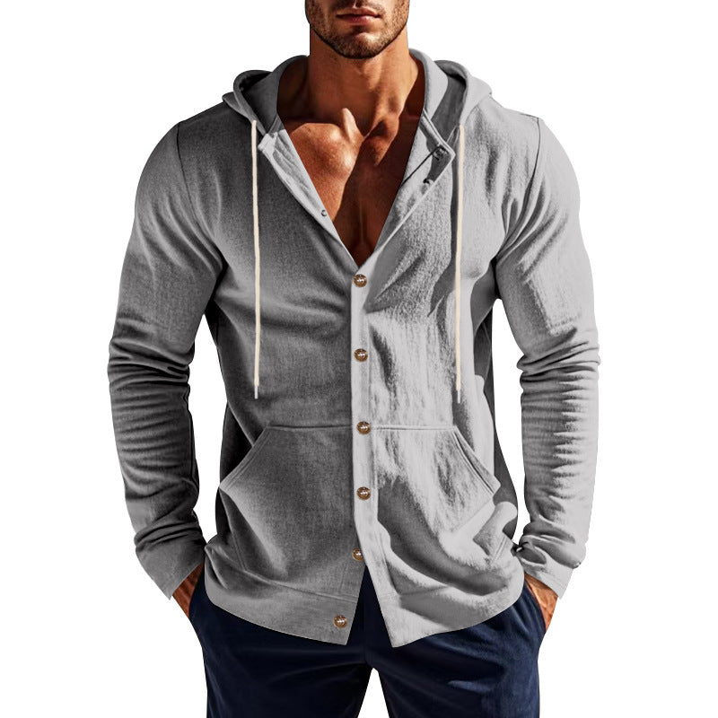 Men's Casual Cotton And Linen Long Sleeve Single Breasted Hoodie MTA1628E3X