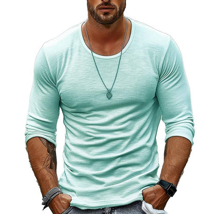 【24-hour shipping out】Men's Casual Solid Color Round Neck Long Sleeve T-Shirt 94867816X
