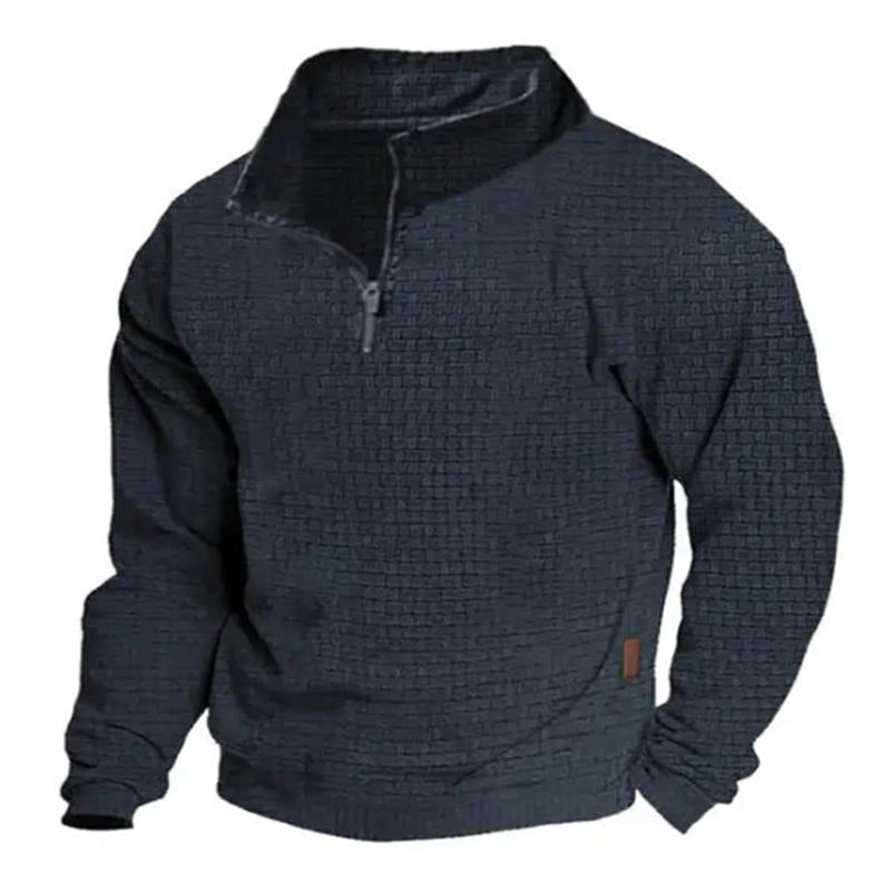 Men's Outdoor Cotton Blend Waffle Stand Collar Zipper Long Sleeve Sweatshirt 24099781M