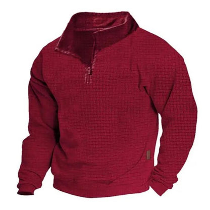 Men's Outdoor Cotton Blend Waffle Stand Collar Zipper Long Sleeve Sweatshirt 24099781M