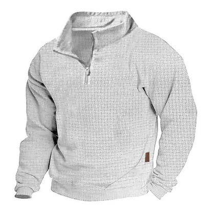 Men's Outdoor Cotton Blend Waffle Stand Collar Zipper Long Sleeve Sweatshirt 24099781M