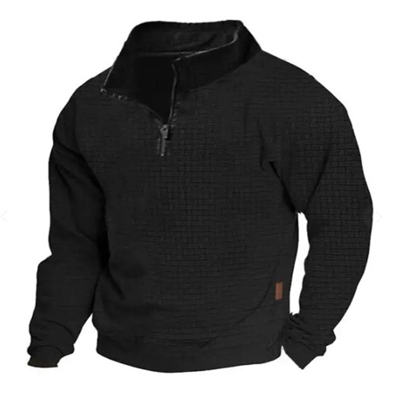 Men's Outdoor Cotton Blend Waffle Stand Collar Zipper Long Sleeve Sweatshirt 24099781M