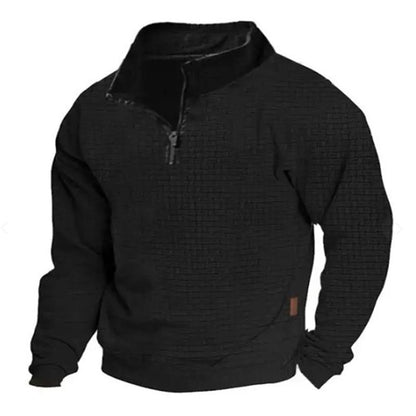 Men's Outdoor Cotton Blend Waffle Stand Collar Zipper Long Sleeve Sweatshirt 24099781M