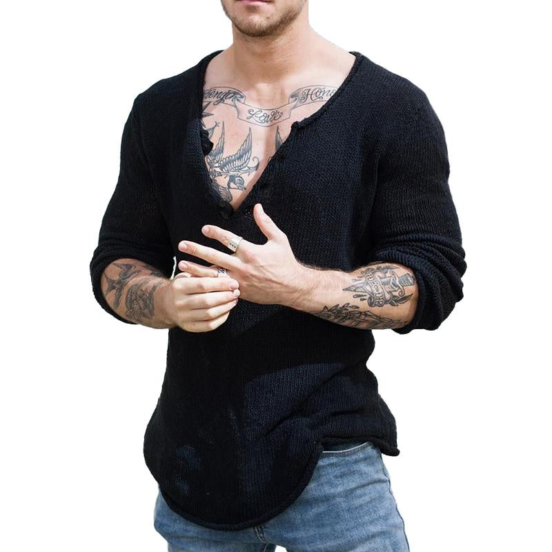 Men's Casual V Neck Long Sleeve Slim Fit Knitted Sweater 30697065M