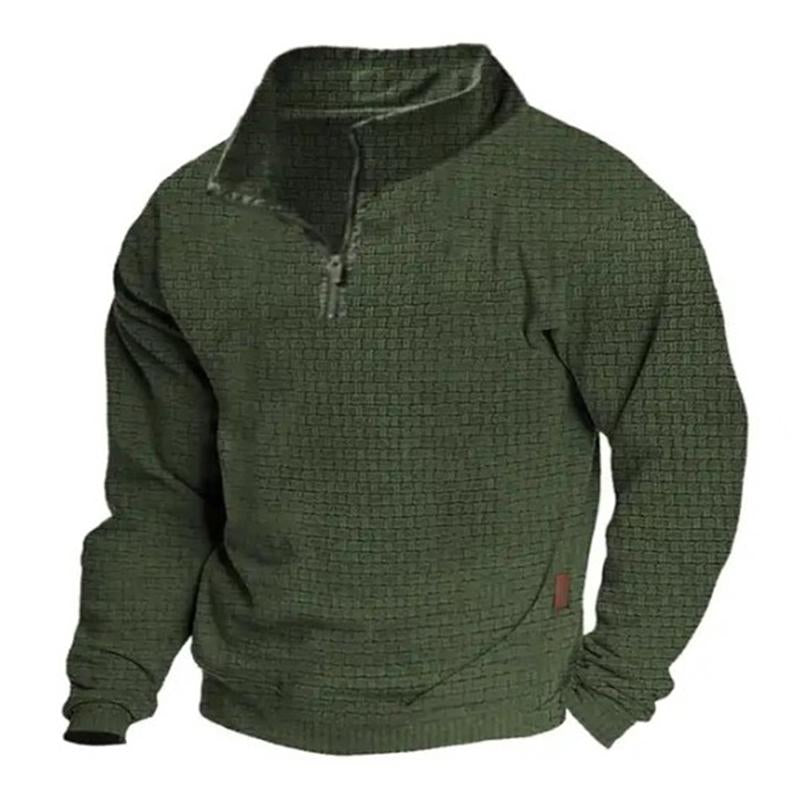 Men's Outdoor Cotton Blend Waffle Stand Collar Zipper Long Sleeve Sweatshirt 24099781M