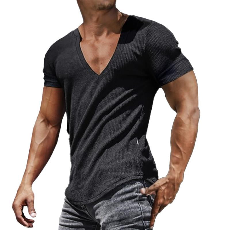 【24-hour shipping out】Men's Slim Fit Short Sleeve Sport V-Neck Top T-Shirt 81387684X