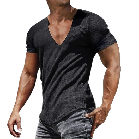 【24-hour shipping out】Men's Slim Fit Short Sleeve Sport V-Neck Top T-Shirt 81387684X