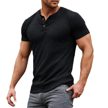 【24-hour shipping out】Men's Casual Solid Cotton Blend Slim Fit Henley Neck Short Sleeve T-Shirt 32673533M
