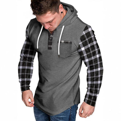 Men's Casual Check Color Block Button Hoodie 50430405Y