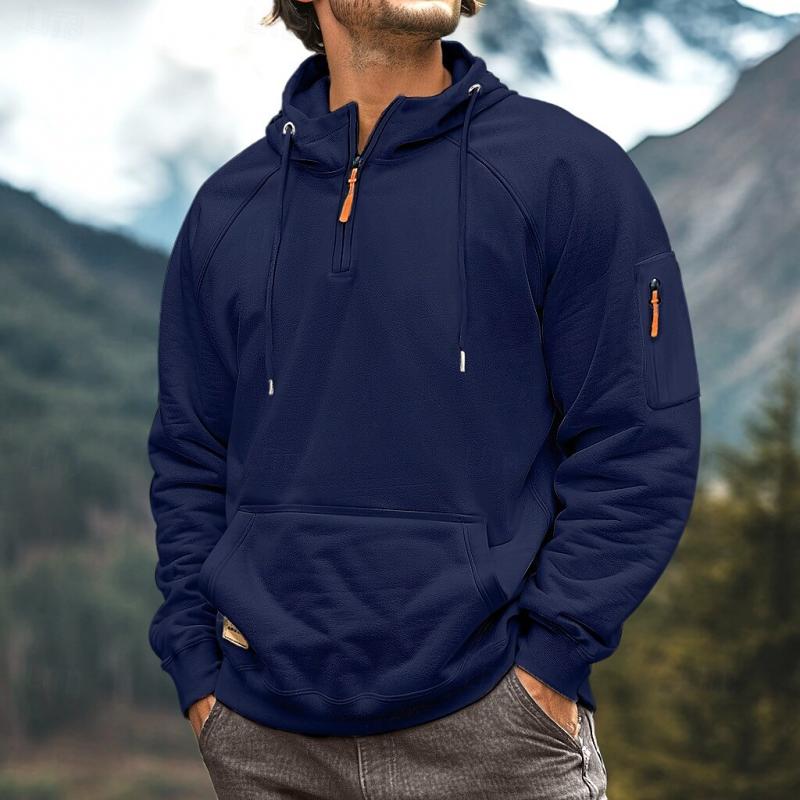 Sudadera informal con capucha y múltiples bolsillos para hombre, con media cremallera, 73248106Y