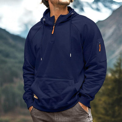 Sudadera informal con capucha y múltiples bolsillos para hombre, con media cremallera, 73248106Y