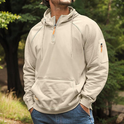 Sudadera informal con capucha y múltiples bolsillos para hombre, con media cremallera, 73248106Y