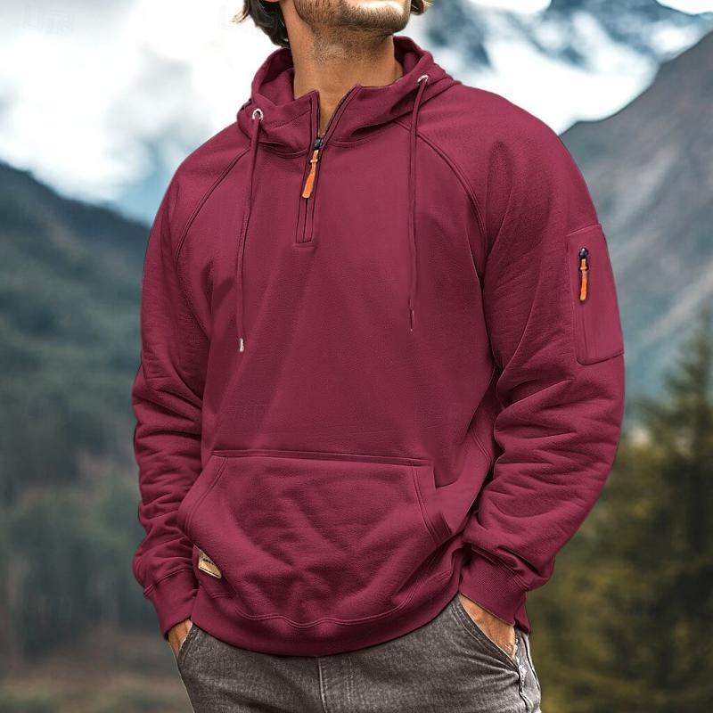 Sudadera informal con capucha y múltiples bolsillos para hombre, con media cremallera, 73248106Y