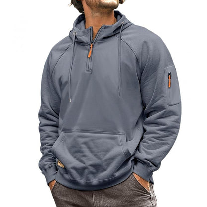 Sudadera informal con capucha y múltiples bolsillos para hombre, con media cremallera, 73248106Y